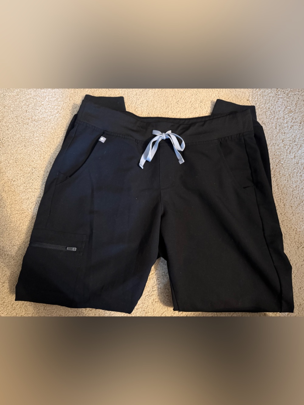 FIGS Black Medical Scrub Pants with Light Gray Drawstring